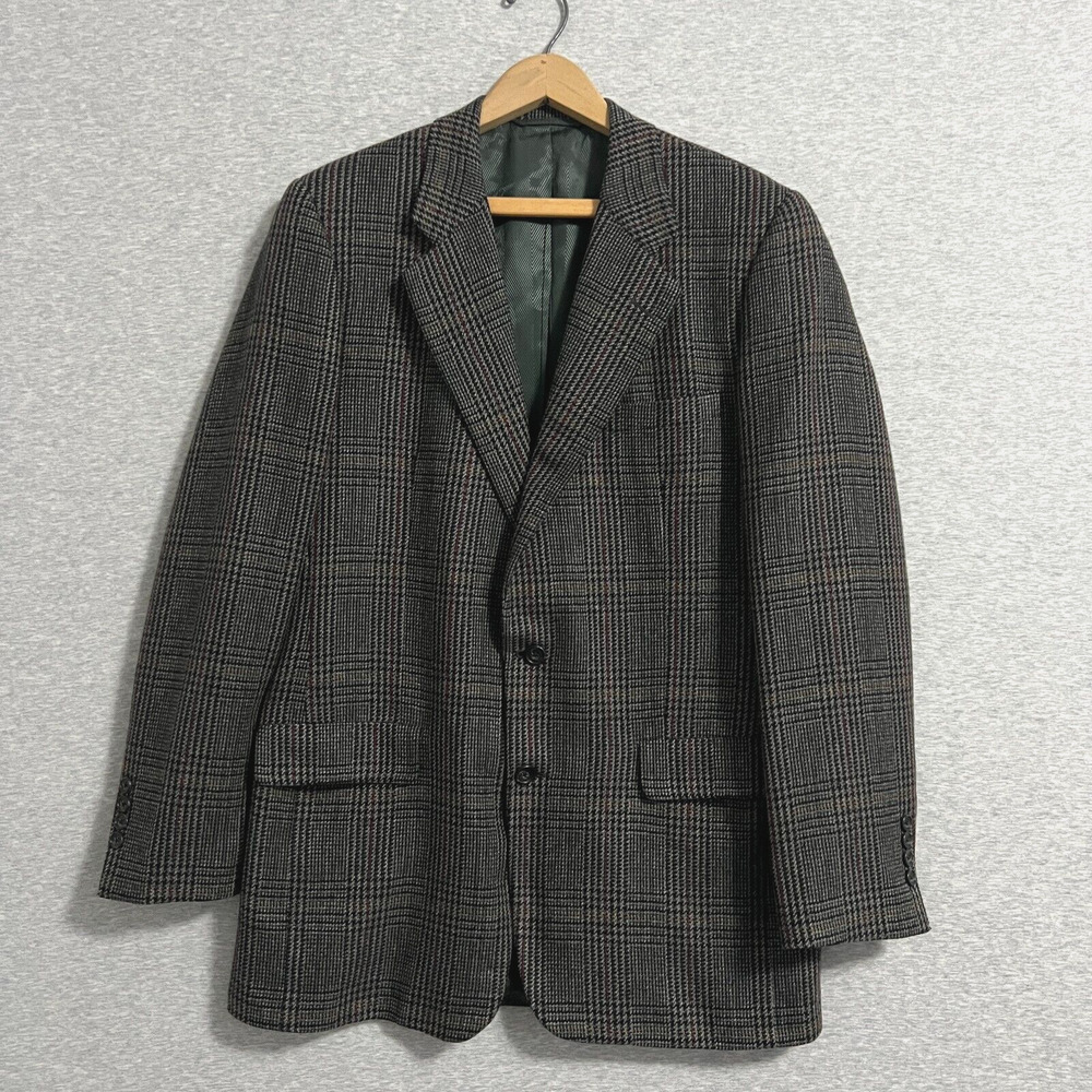Hickey Freeman Sport Jacket Mens 42L Gray Cashmere Glen Plaid Canterbury Blazer